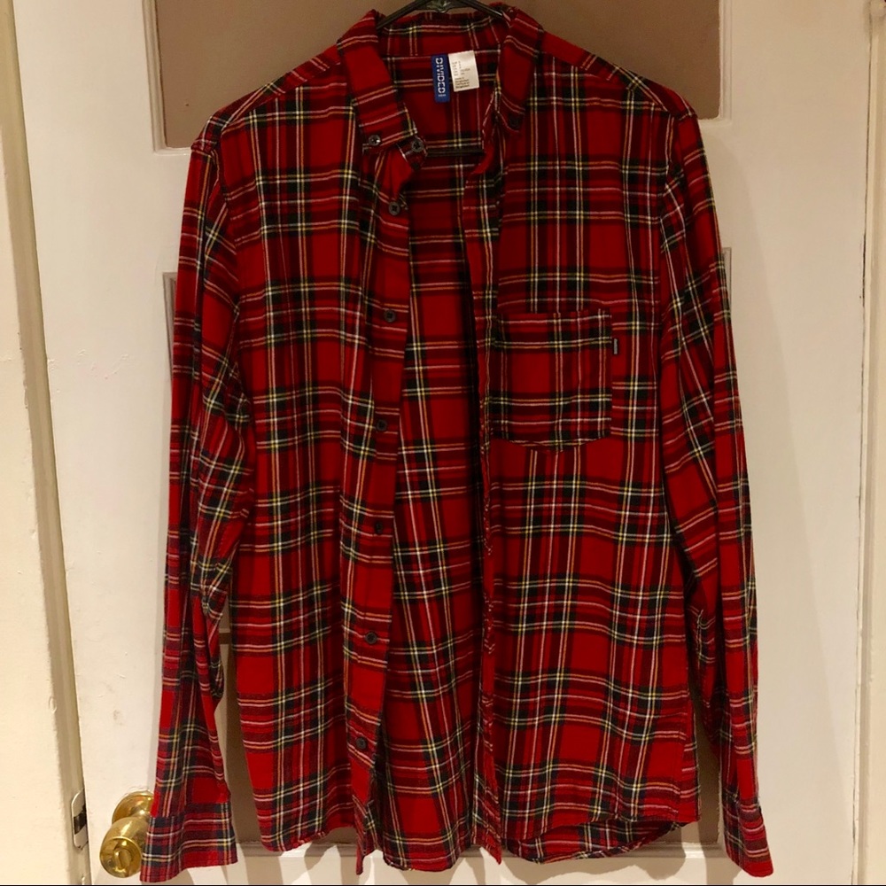 Red Black Red Checkered Flannel Button Up Shirt